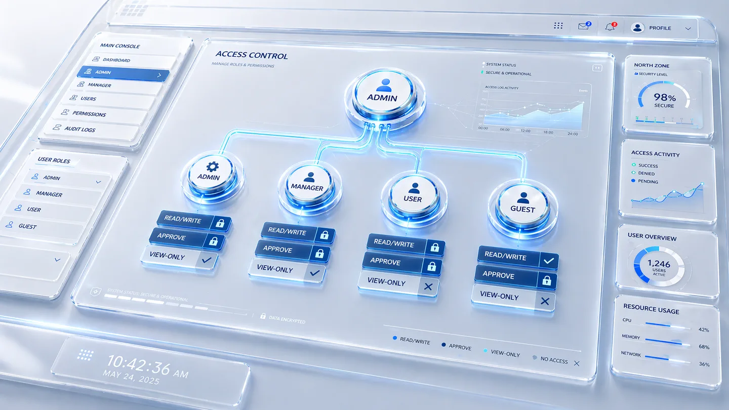 Dashboard tracking access activity, audit logs, and user roles